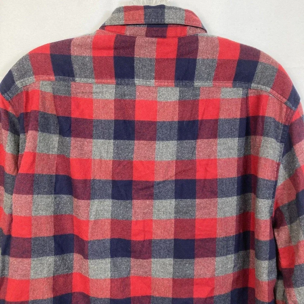 J.‎ Crew Mercantile Shirt Mens Sz M Blue Red Gray Check Cotton Flannel Button Up